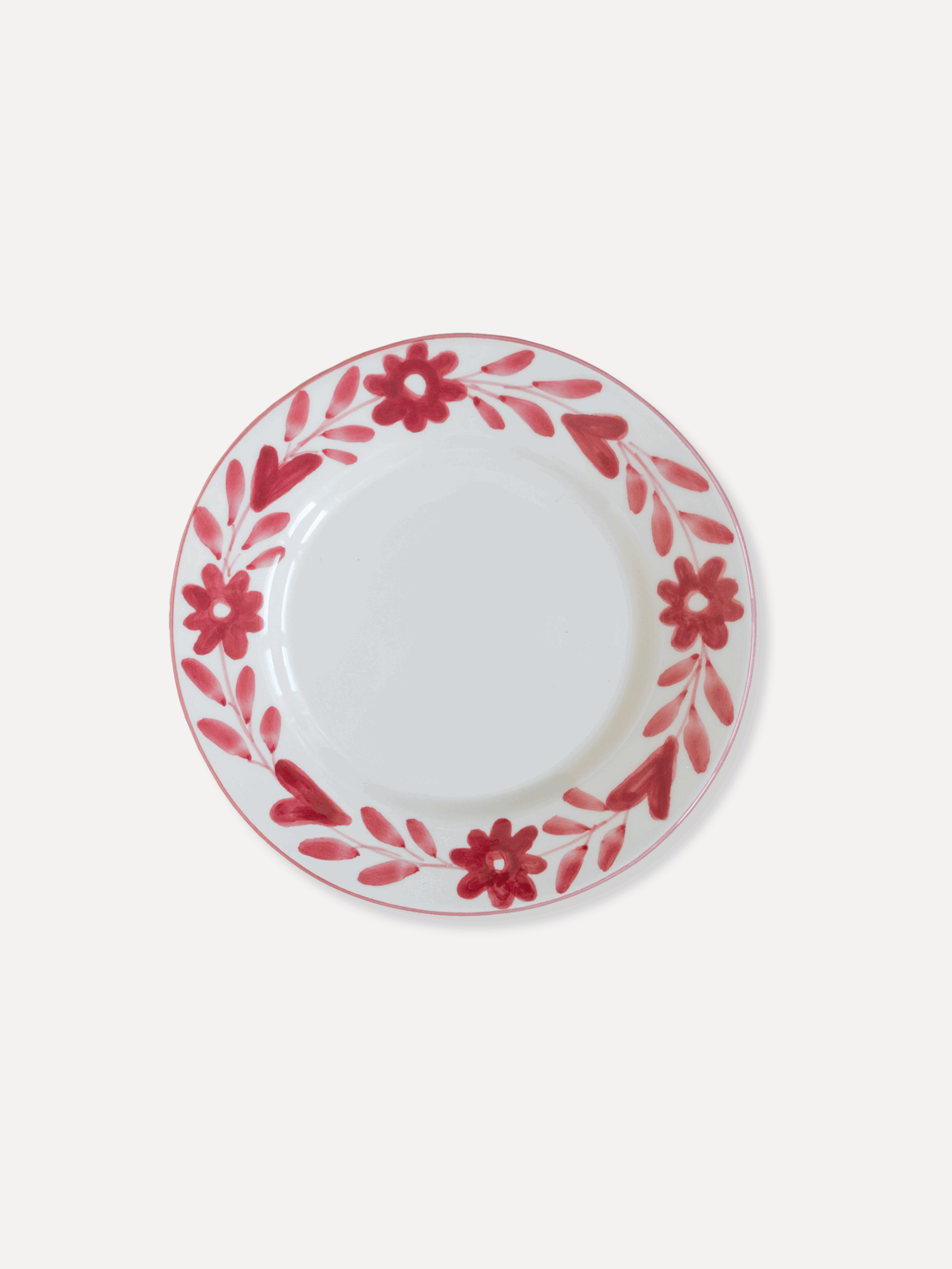 Red Flowers Hand Painted Ceramic Dessert Plate - Valsa Home- Tableware