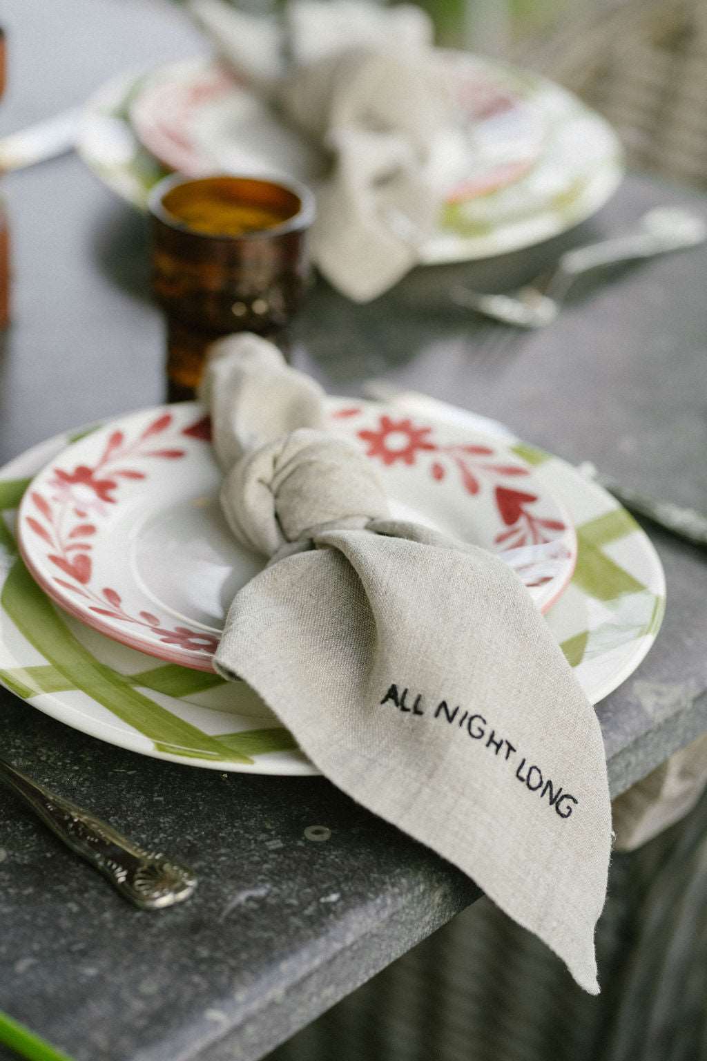 All Night Long Hand Embroidered Linen Napkin