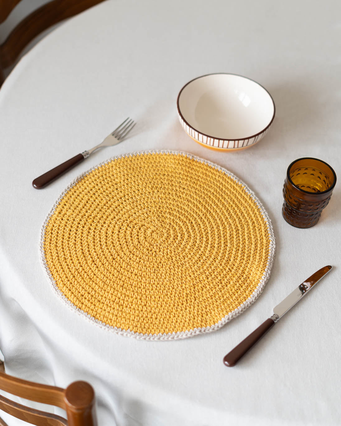 Crochet Round Placemat, Set of 4 - Mustard