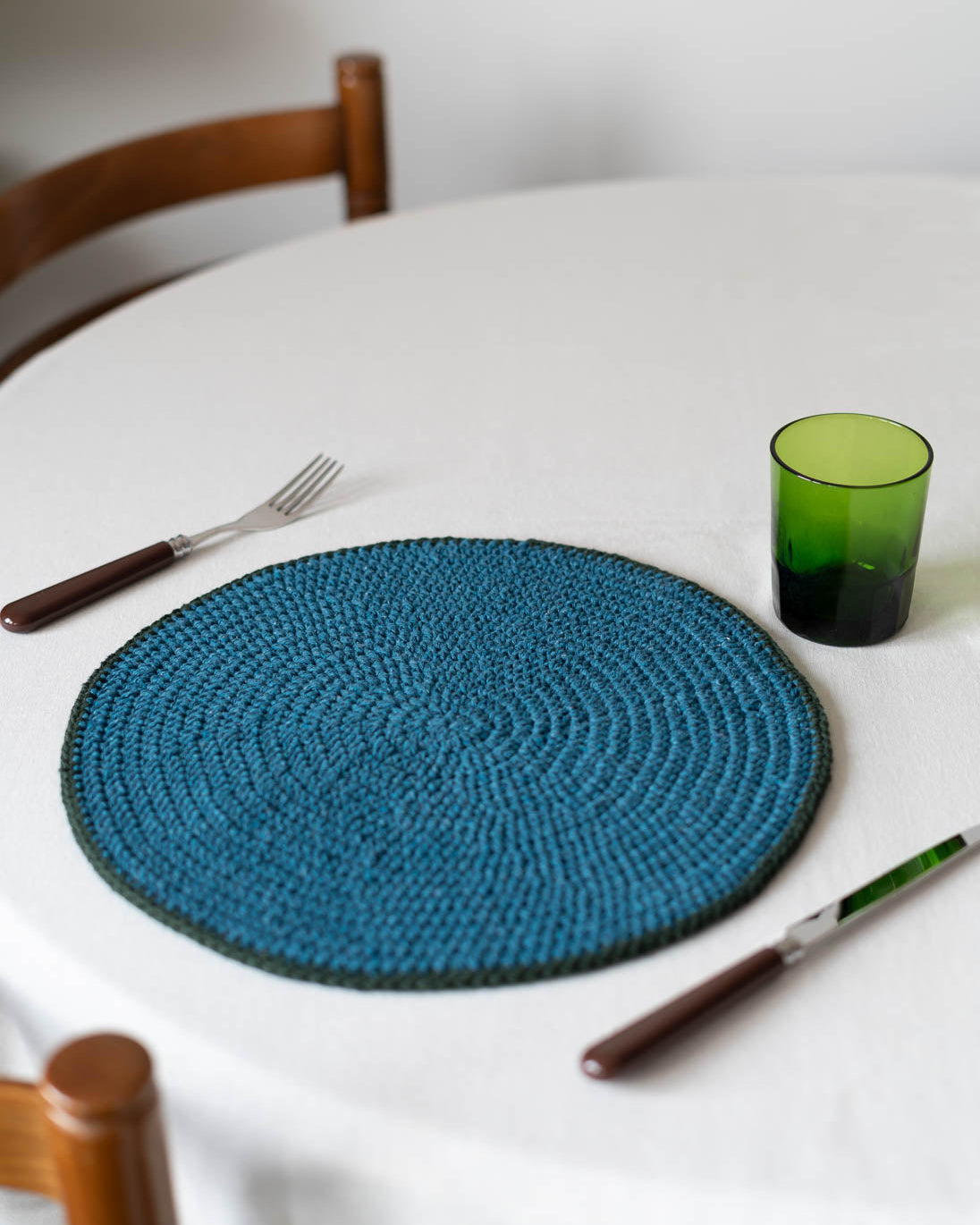 Crochet Round Placemat, Set of 4 - Petrol Blue