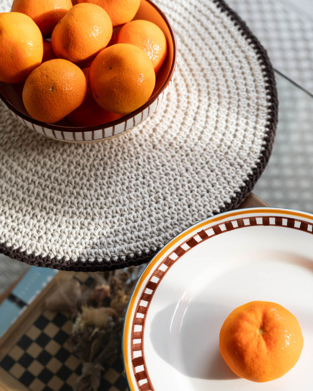 Crochet Round Placemat, Set of 4 - Beige