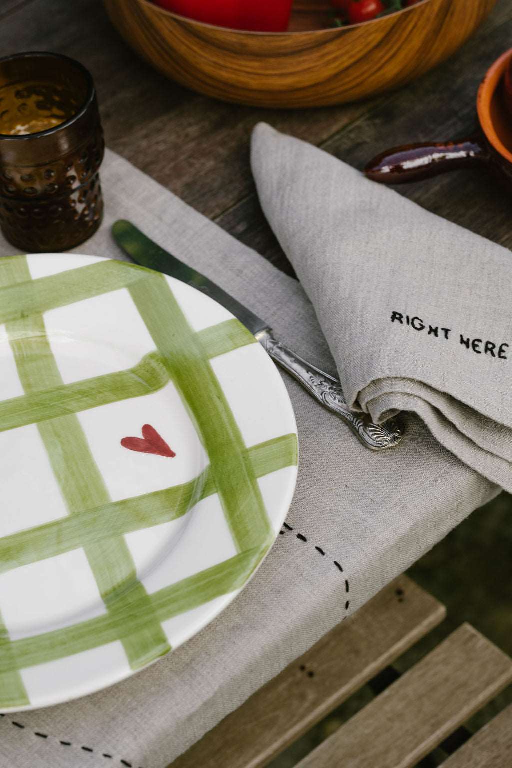Right Here Hand Embroidered Linen Napkin