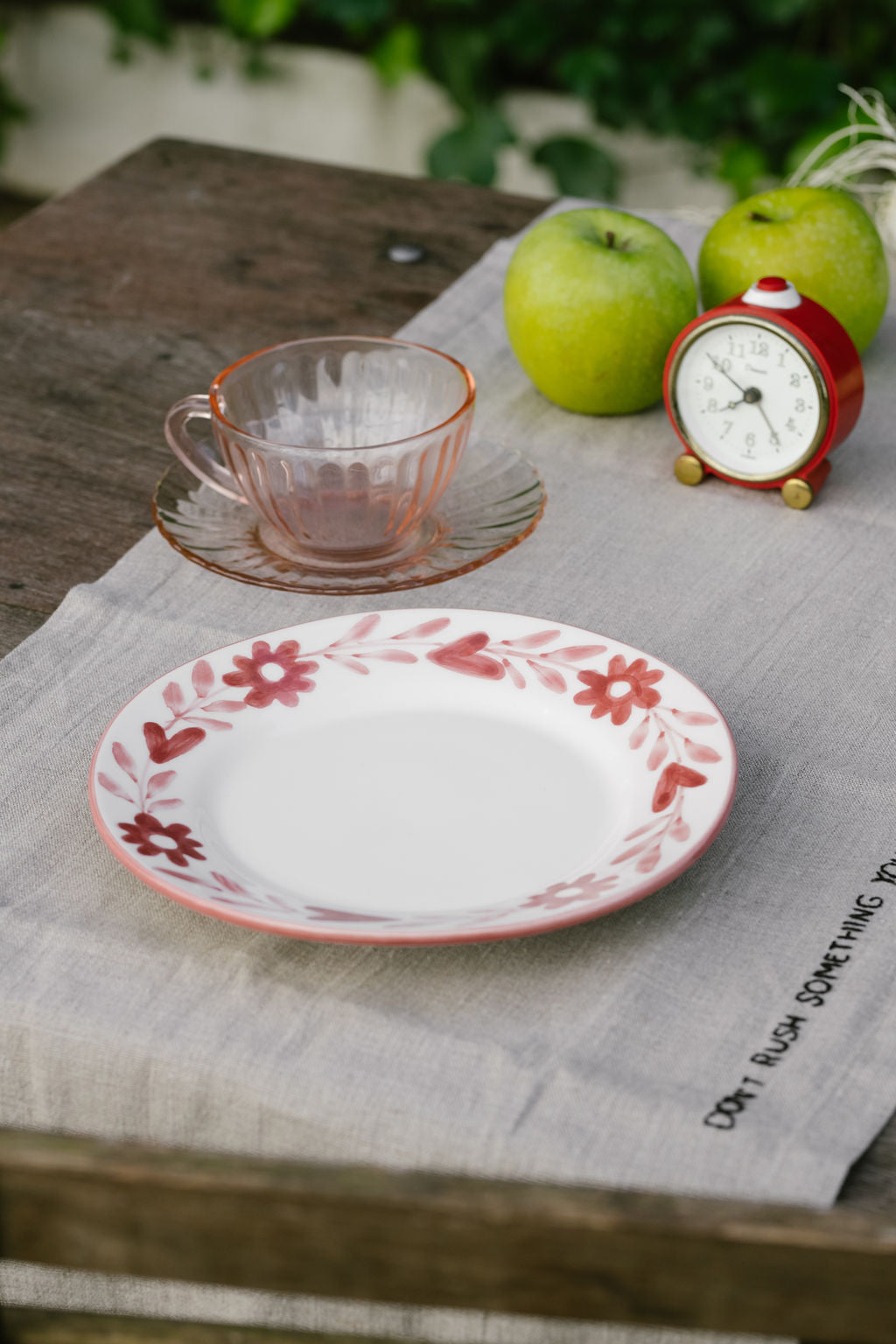 Red Flowers Hand Painted Ceramic Dessert Plate