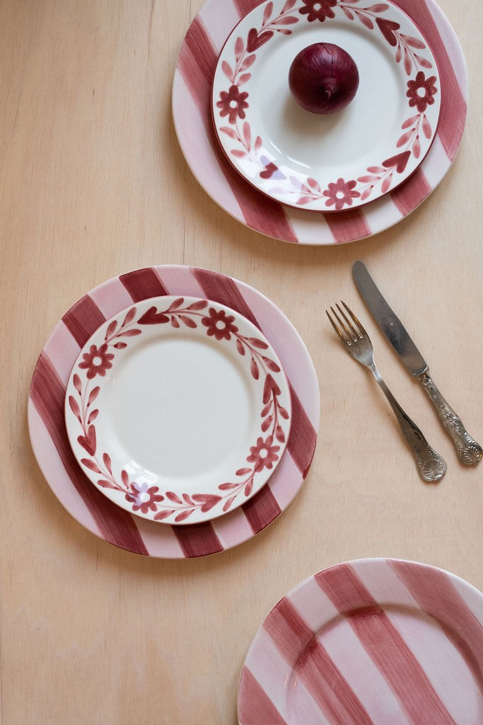 Red Flowers Hand Painted Ceramic Dessert Plate