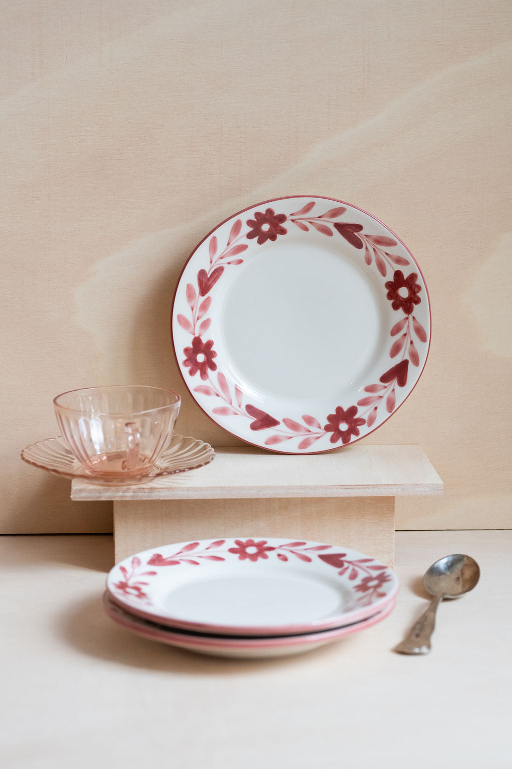 Red Flowers Hand Painted Ceramic Dessert Plate