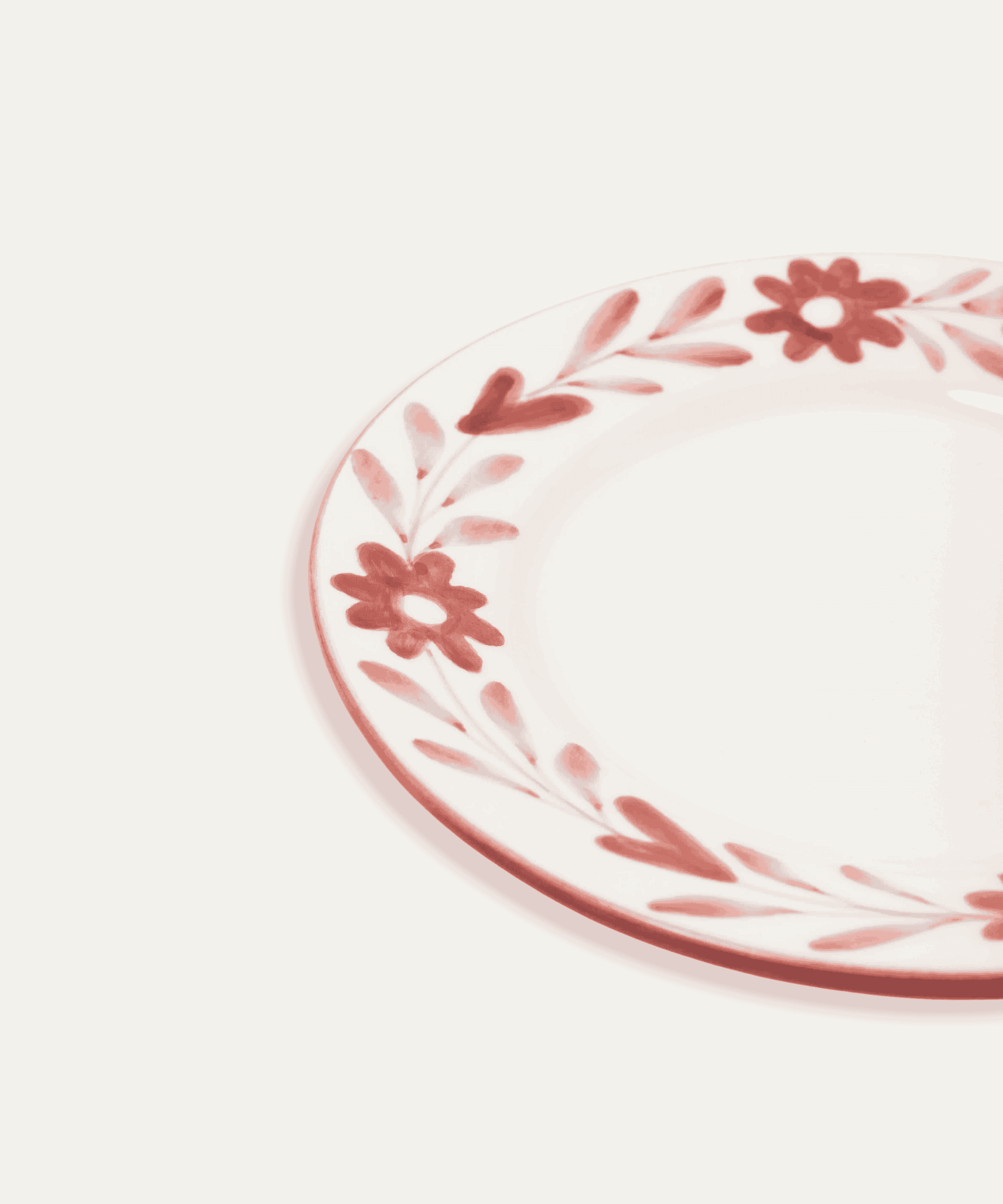 Red Flowers Hand Painted Salad Plate - Set of 4