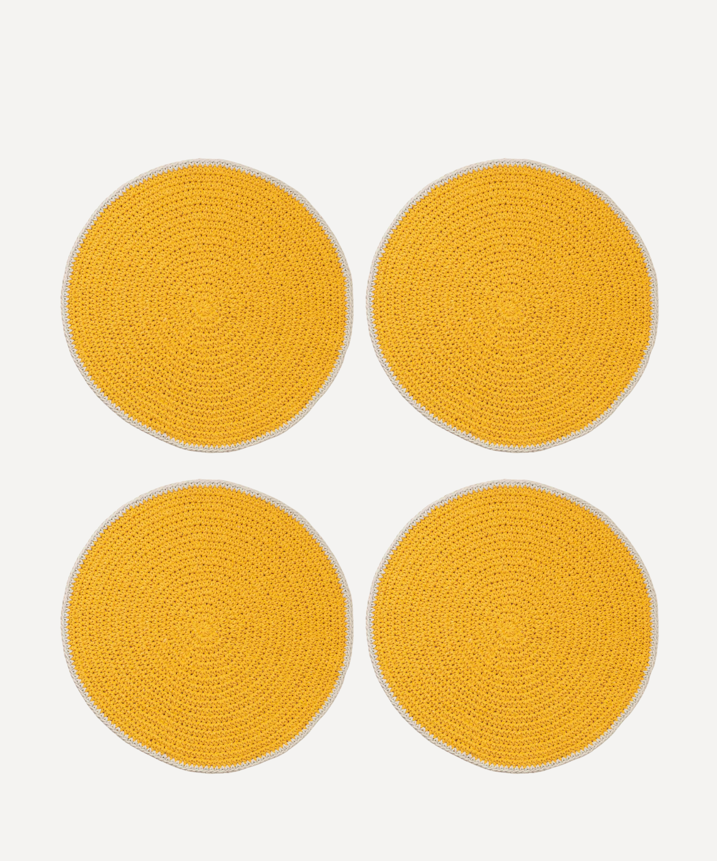 Crochet Round Placemat, Set of 4 - Mustard