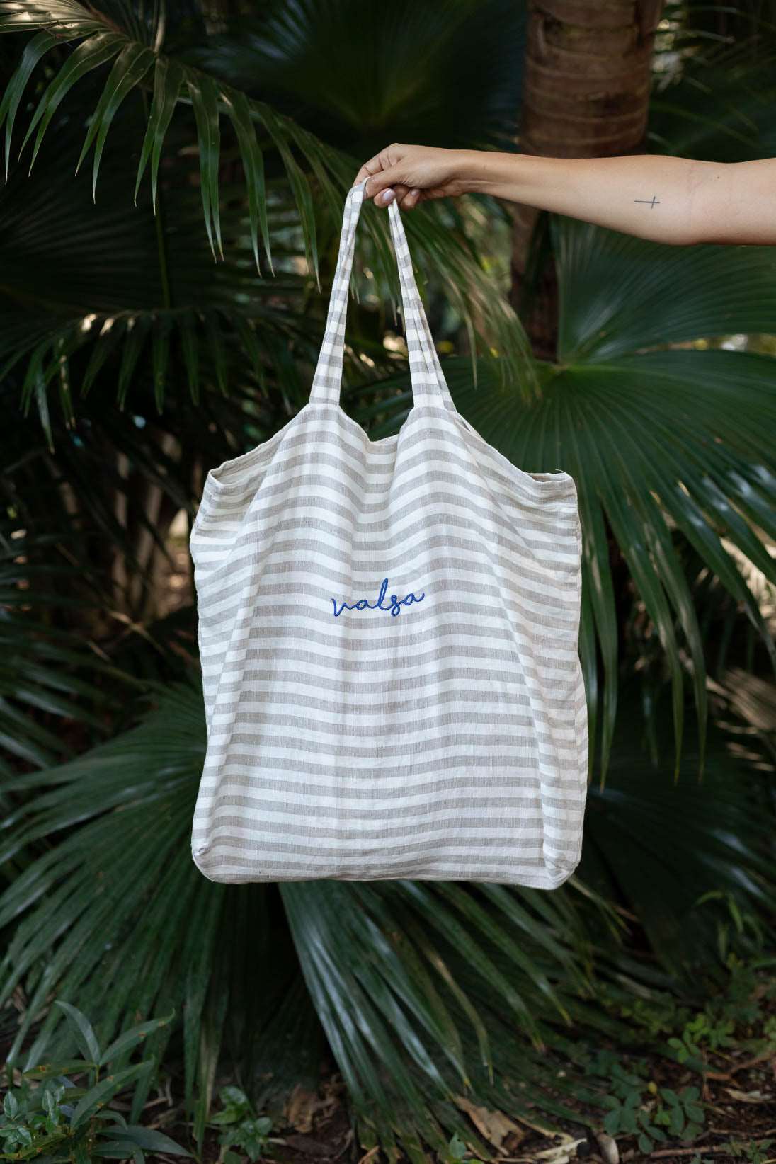 Valsa Linen Big Bag in Natural Stripes