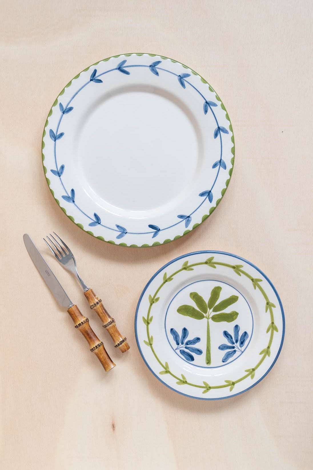 Banana Hand-Painted Dinner Plate - Matching with Bananeira Dessert Plate and Bamboo Cutler - Front Image