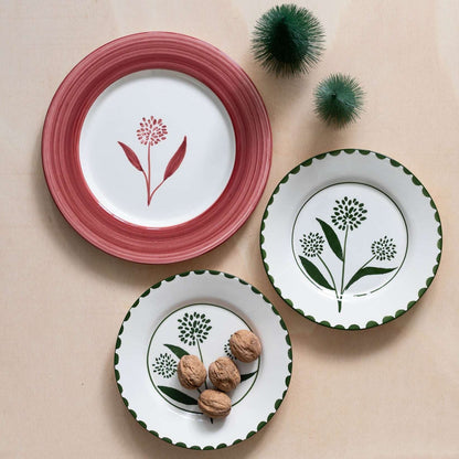 Cecilia Hand-Painted Ceramic Dinner Plate - Red and White - Matching with Adelia Dinner Plate