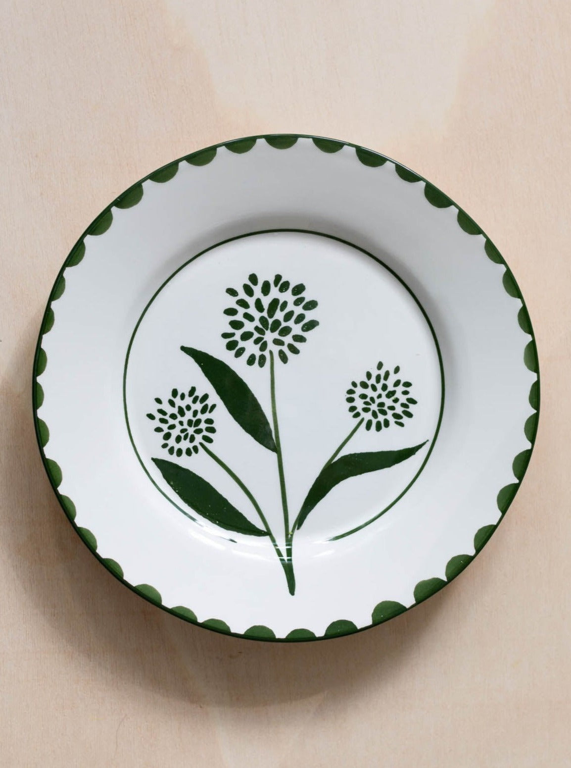 Adelia Hand Painted Dessert Plate - Green and White - Front Image