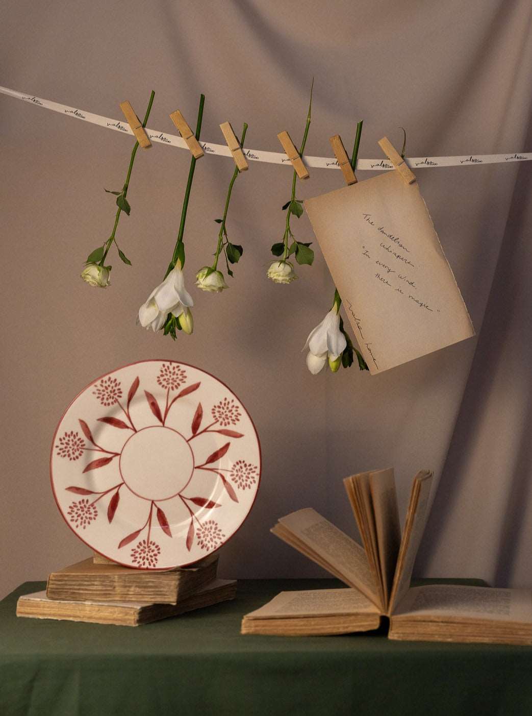 Cora Hand-Painted Ceramic Dessert Plate - Red and White - In the top of books