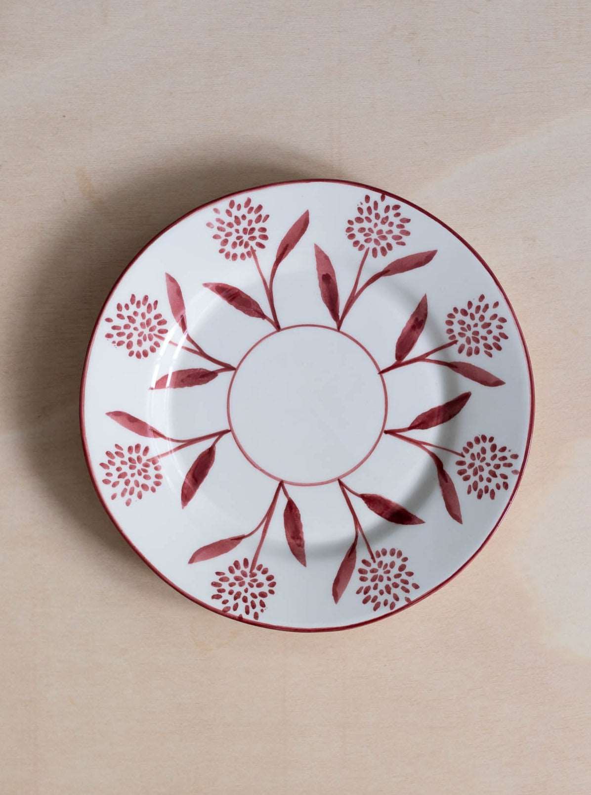 Cora Hand-Painted Ceramic Dessert Plate - Red and White - Front Image