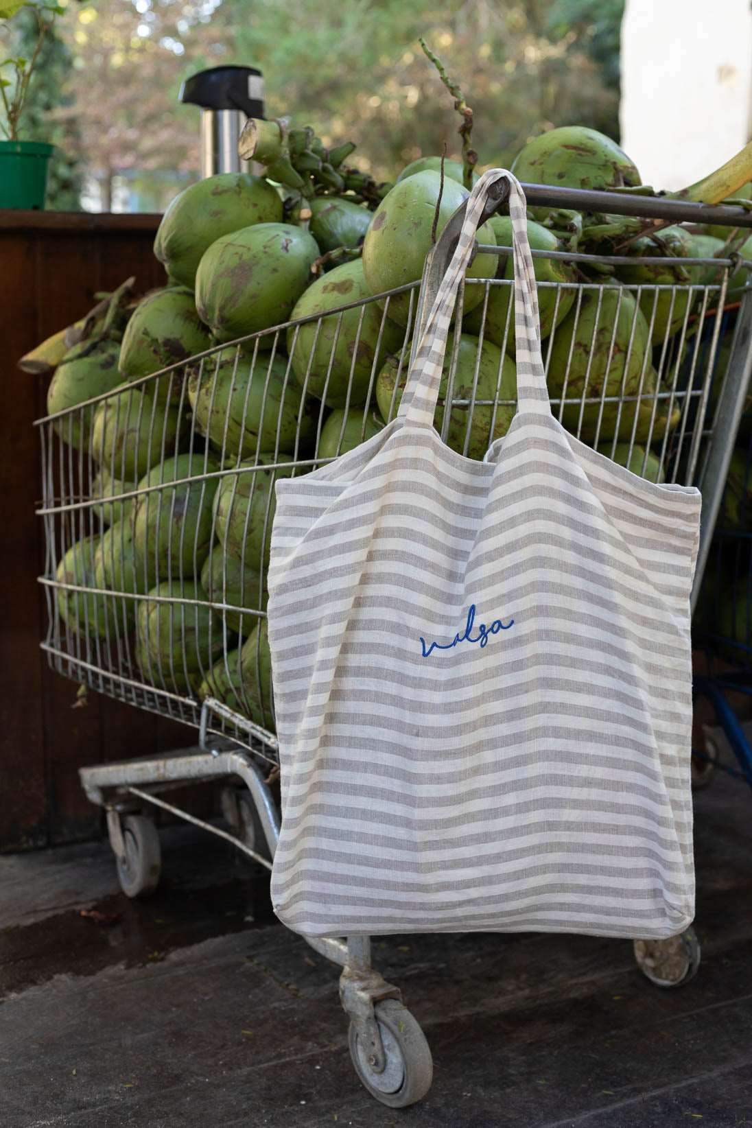 Valsa Linen Big Bag in Natural Stripes