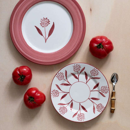Cora Hand-Painted Ceramic Dessert Plate - Red and White - Matching with Cecilia Dinner Plate - Front Image