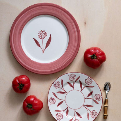 Cecilia Hand-Painted Ceramic Dinner Plate - Red and White - Matching with Cora Hand Dessert Plate and Bamboo Clutery - Front Image